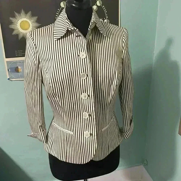Lauren lined full button brown mod pinstripe blazer small - Picture 1 of 6